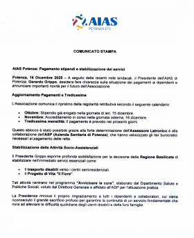 Comunicato Stampa 16/12/2025 - AIAS Potenza ets